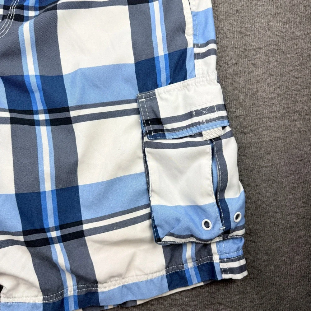 American Rag Men's L Large Blue‎ Plaid Cargo Board Shorts Swim Trunks